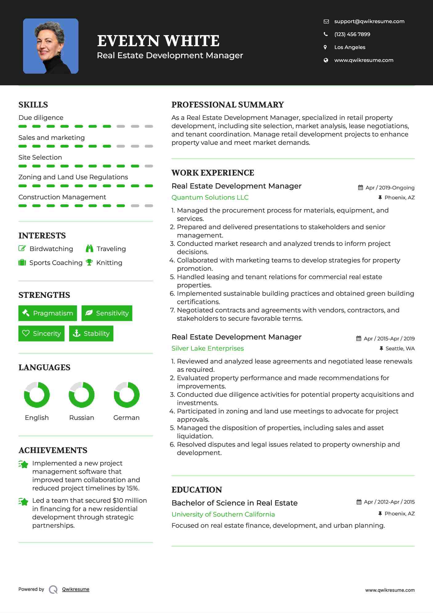 Real Estate Development Manager Resume Template