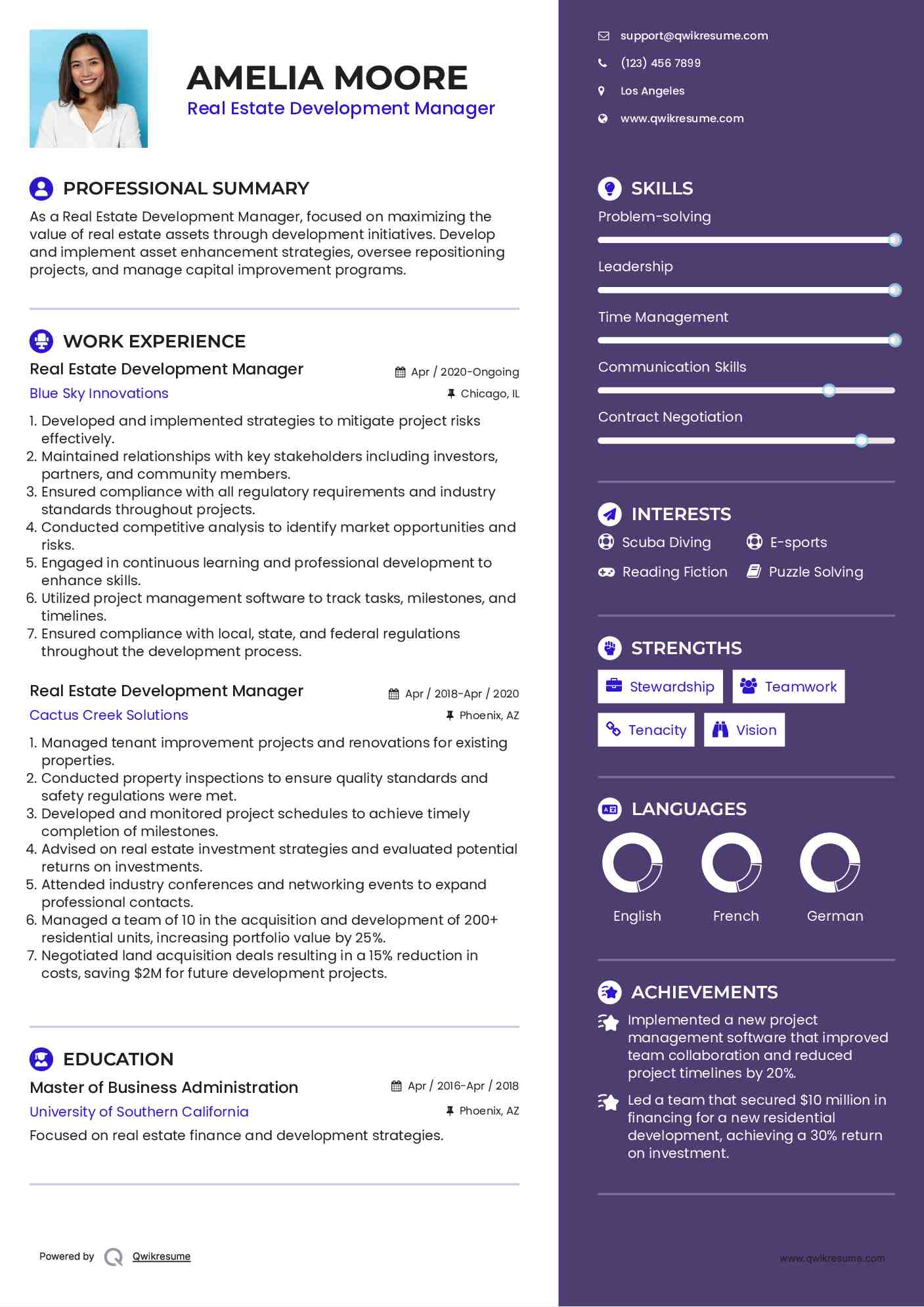 Real Estate Development Manager Resume Template