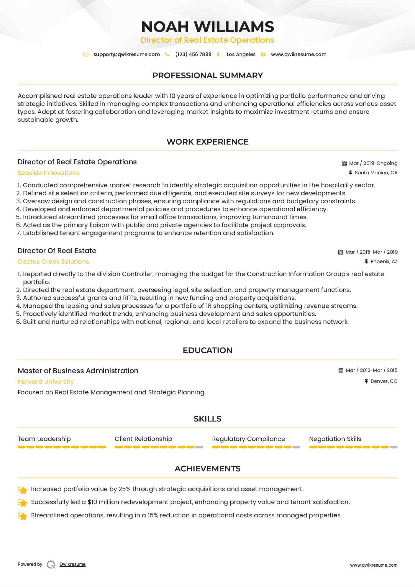 Director of Real Estate Operations

 Resume Format