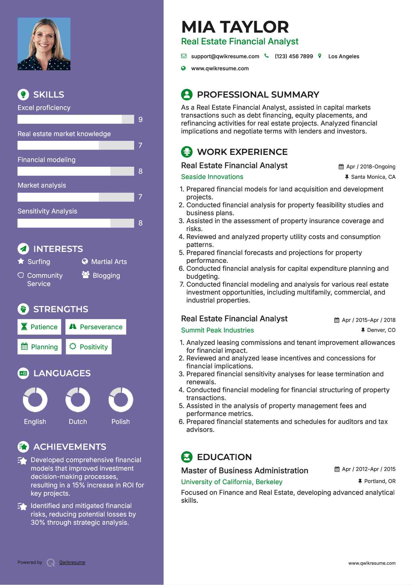 Real Estate Financial Analyst Resume Model