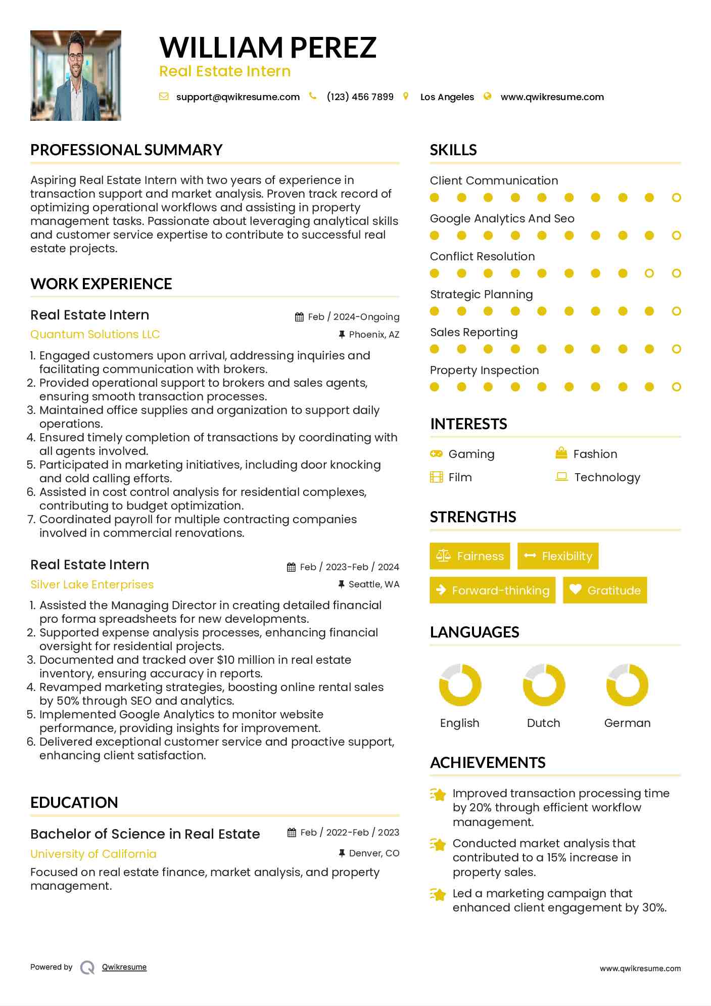 Real Estate Intern Resume Model