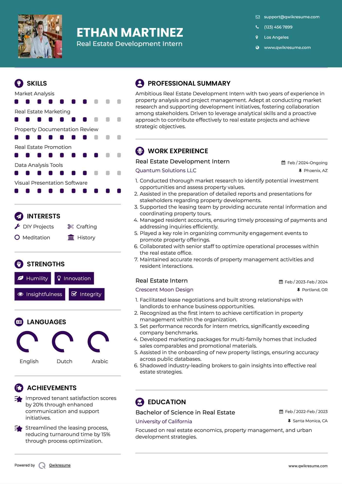 Real Estate Development Intern Resume Sample