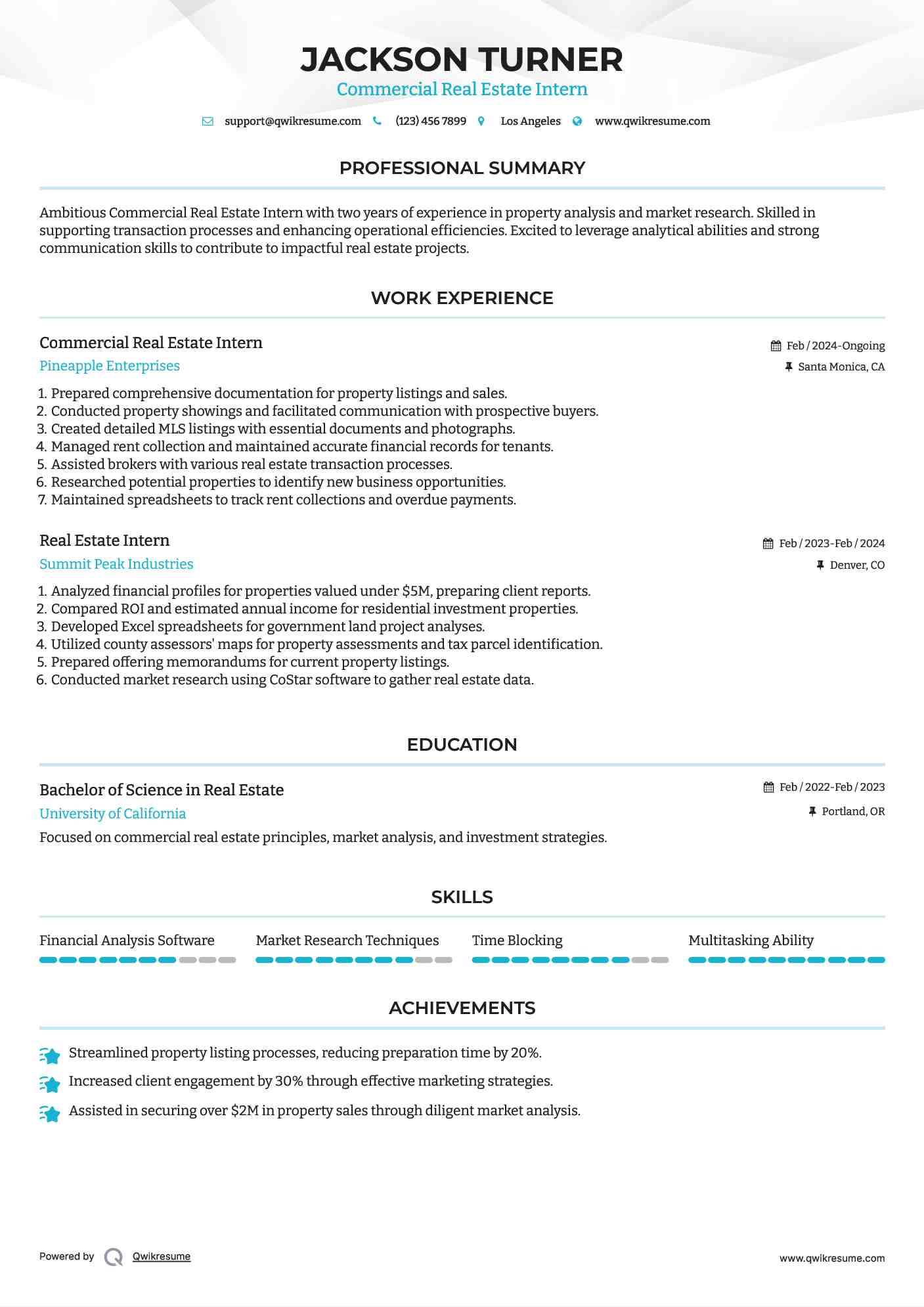 Commercial Real Estate Intern Resume Format