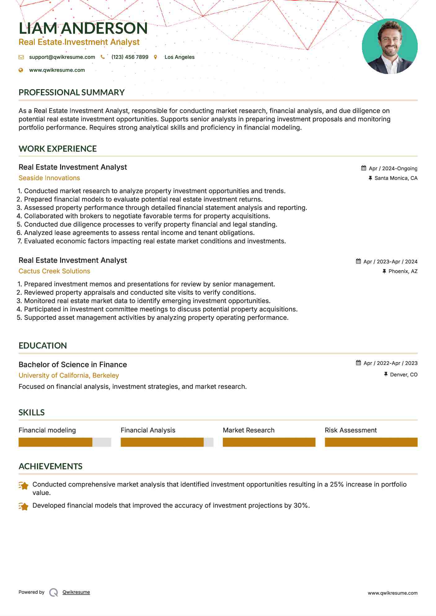 Real Estate Investment Analyst Resume Model