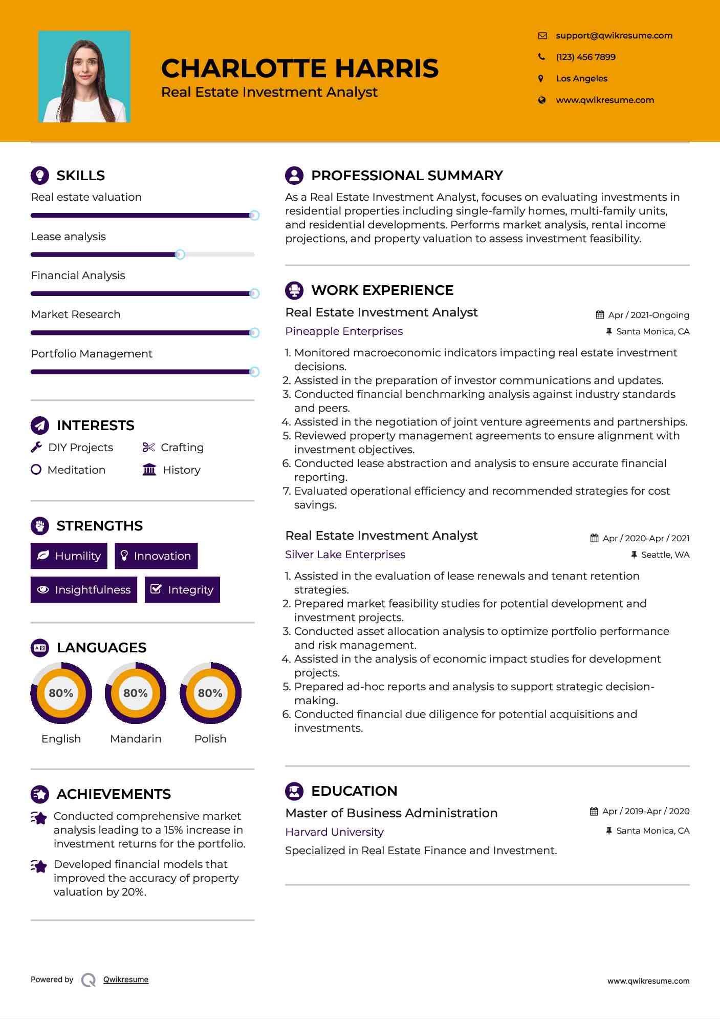 Real Estate Investment Analyst Resume Format