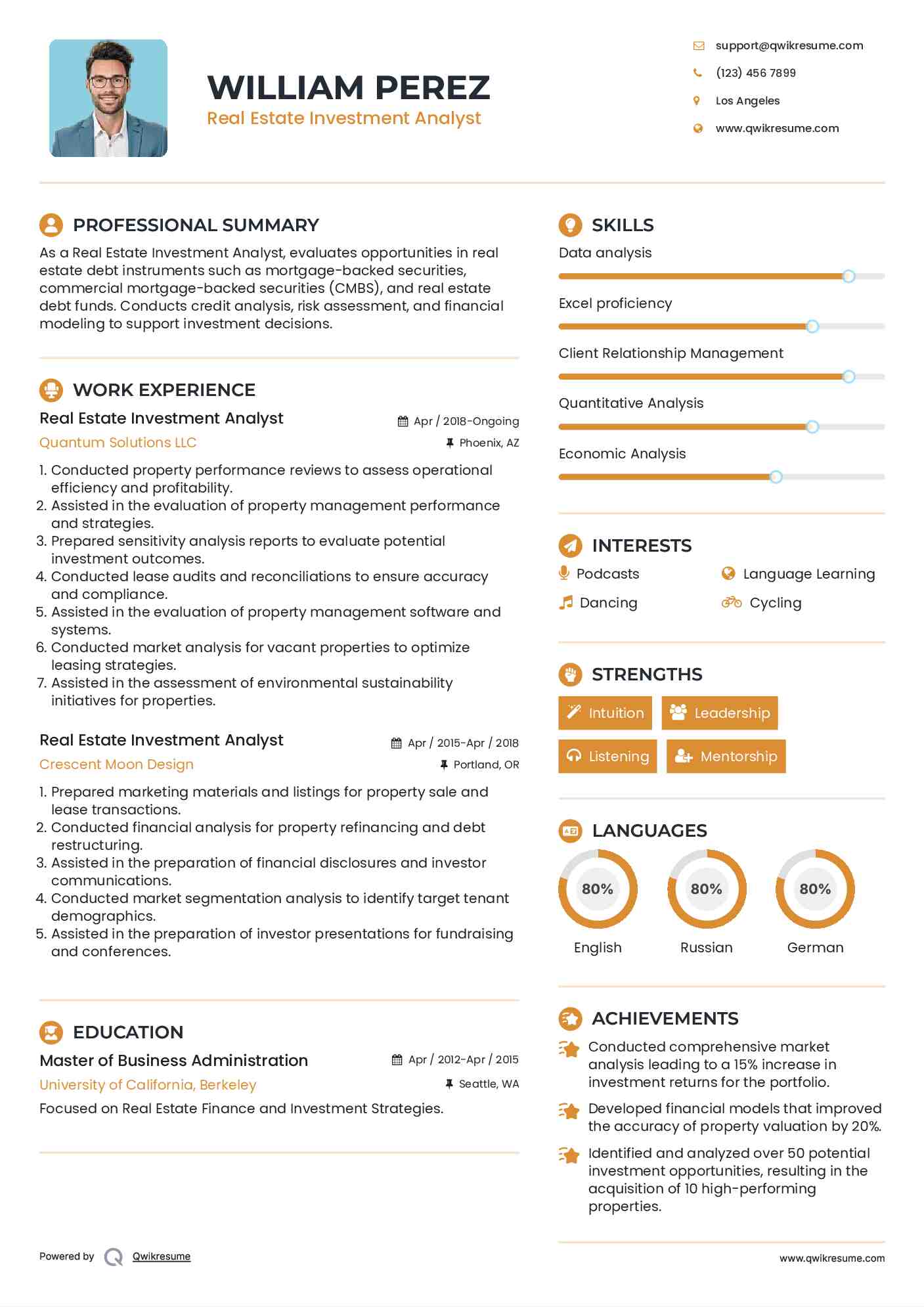 Real Estate Investment Analyst Resume Format
