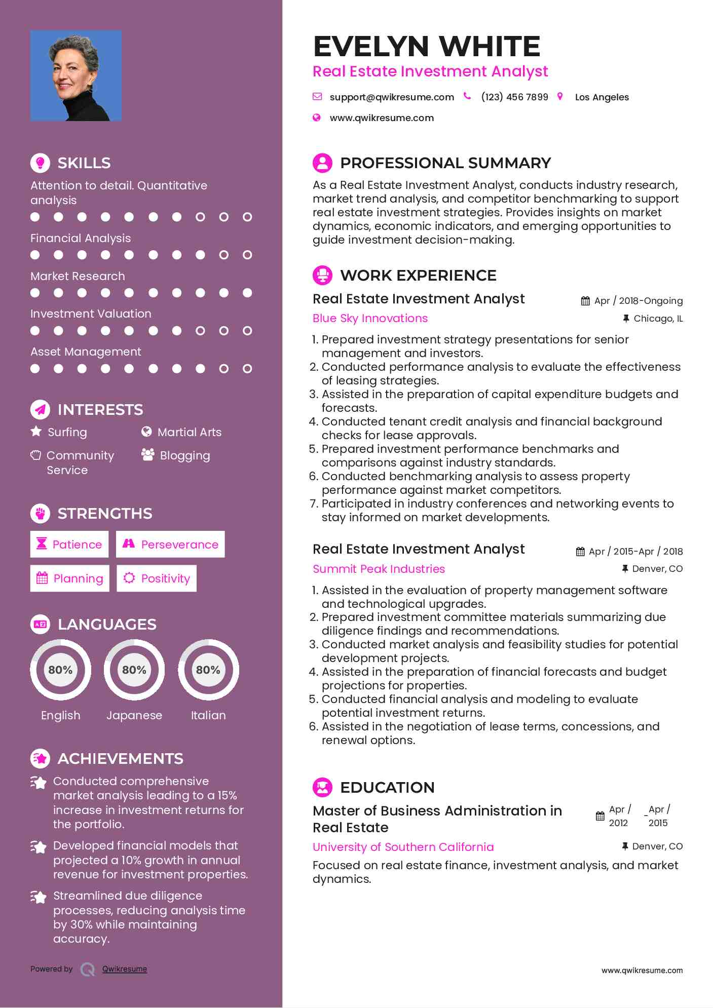 Real Estate Investment Analyst Resume Model
