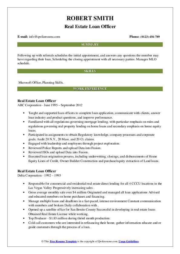 Real Estate Loan Officer Resume Samples QwikResume