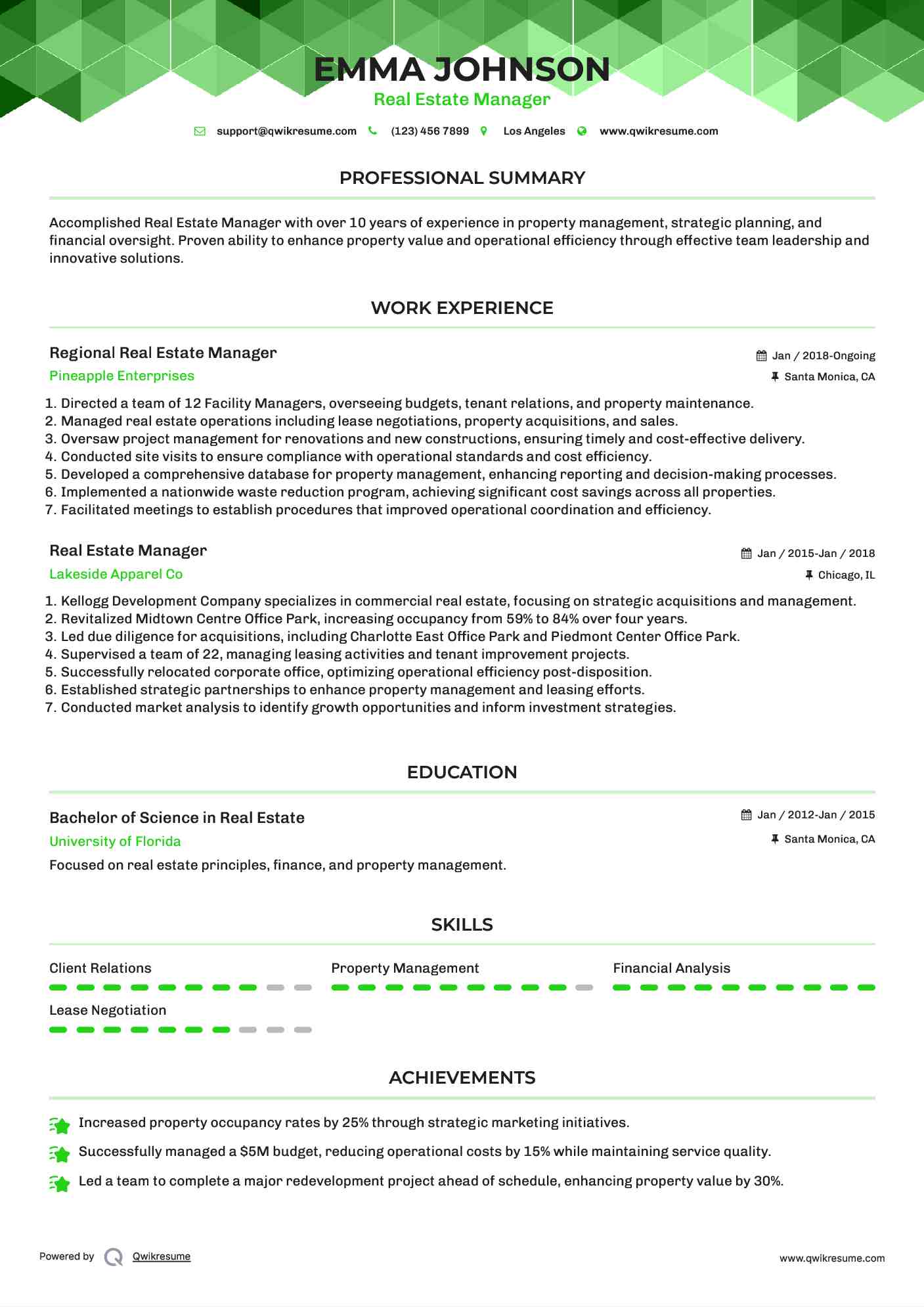 Regional Real Estate Manager Resume Template