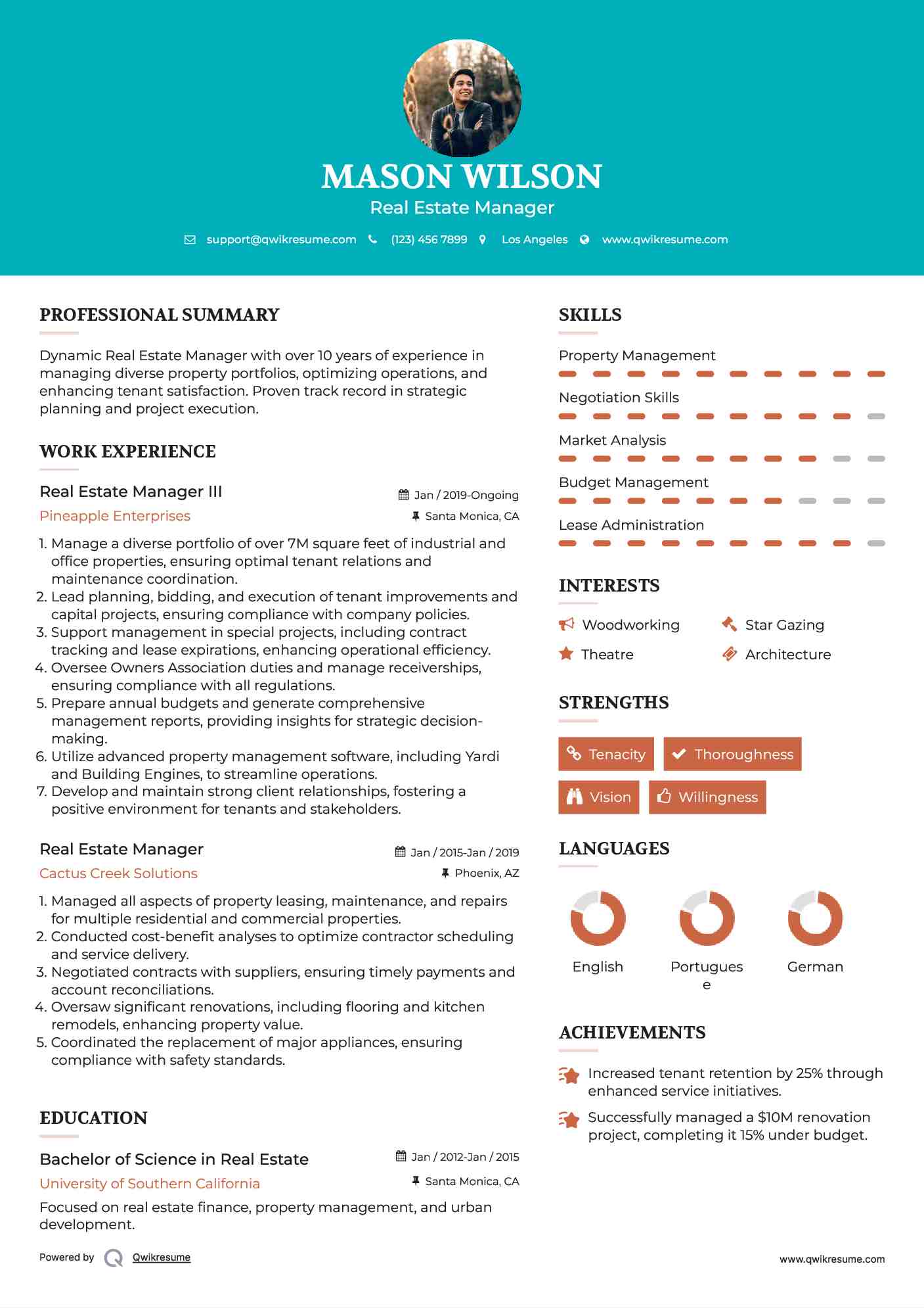 Real Estate Manager III Resume Template