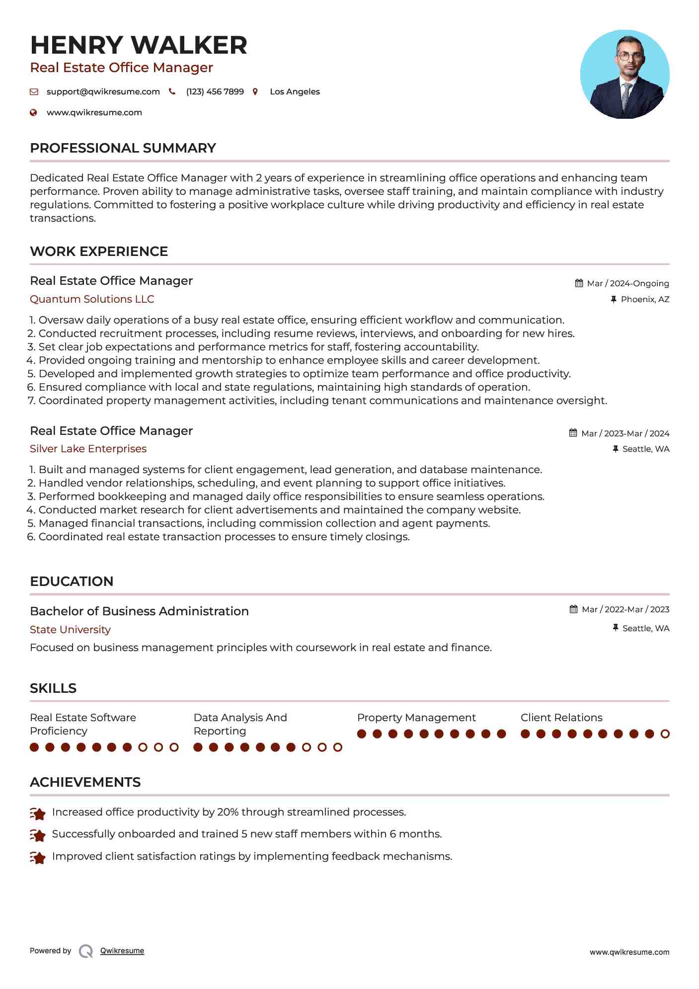Real Estate Office Manager Resume Samples QwikResume