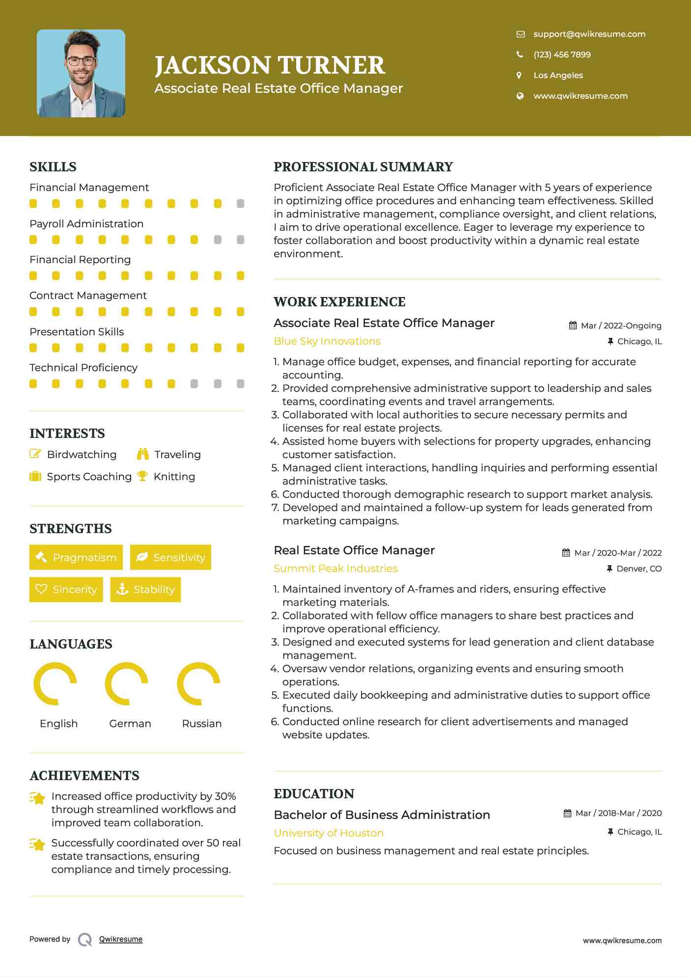 Associate Real Estate Office Manager Resume Template