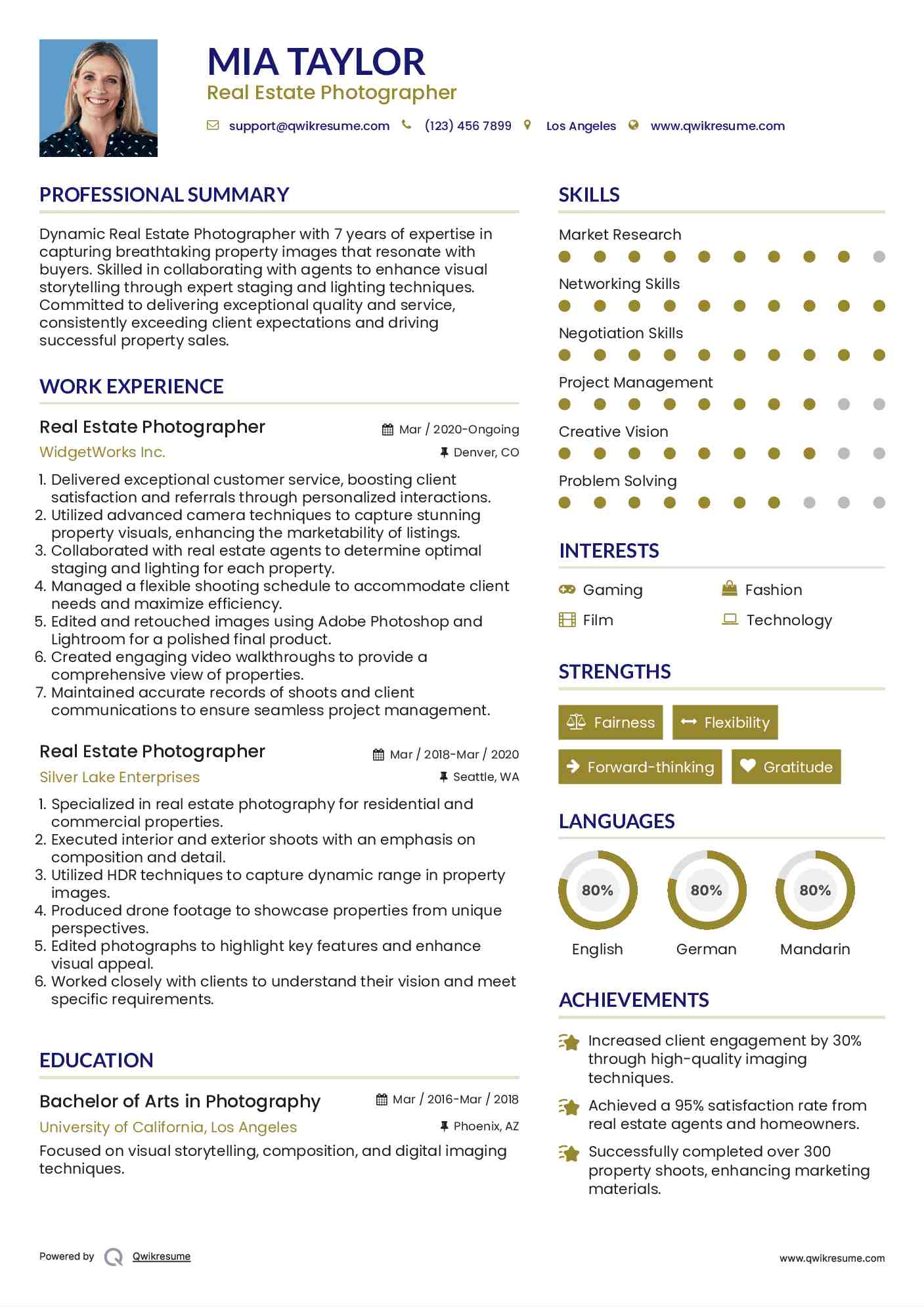 Real Estate Photographer Resume Example
