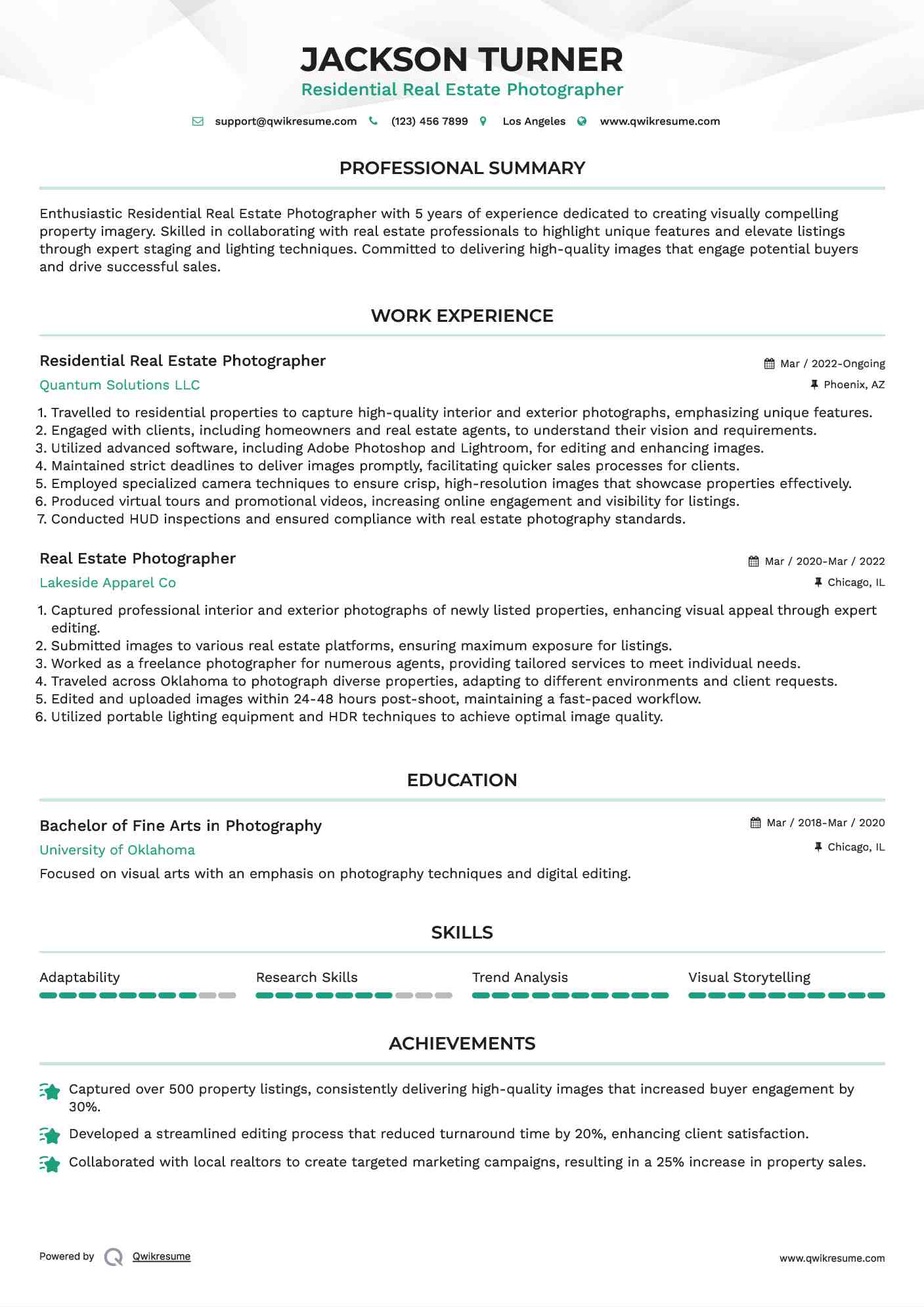 Residential Real Estate Photographer
 Resume Template