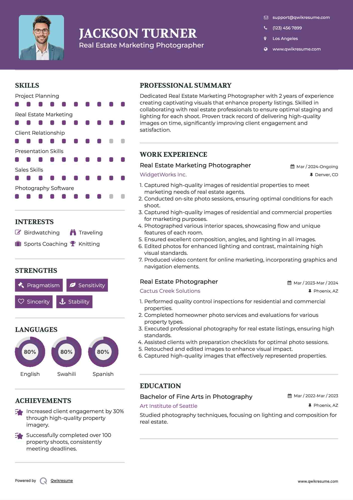 Real Estate Marketing Photographer Resume Example