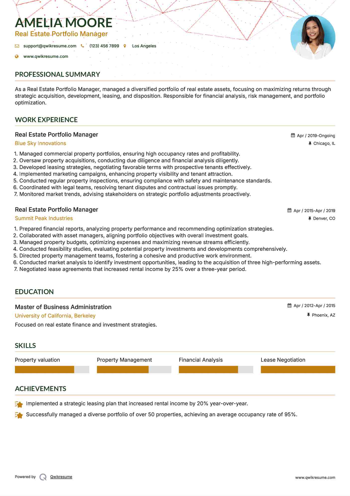 Real Estate Portfolio Manager Resume Model