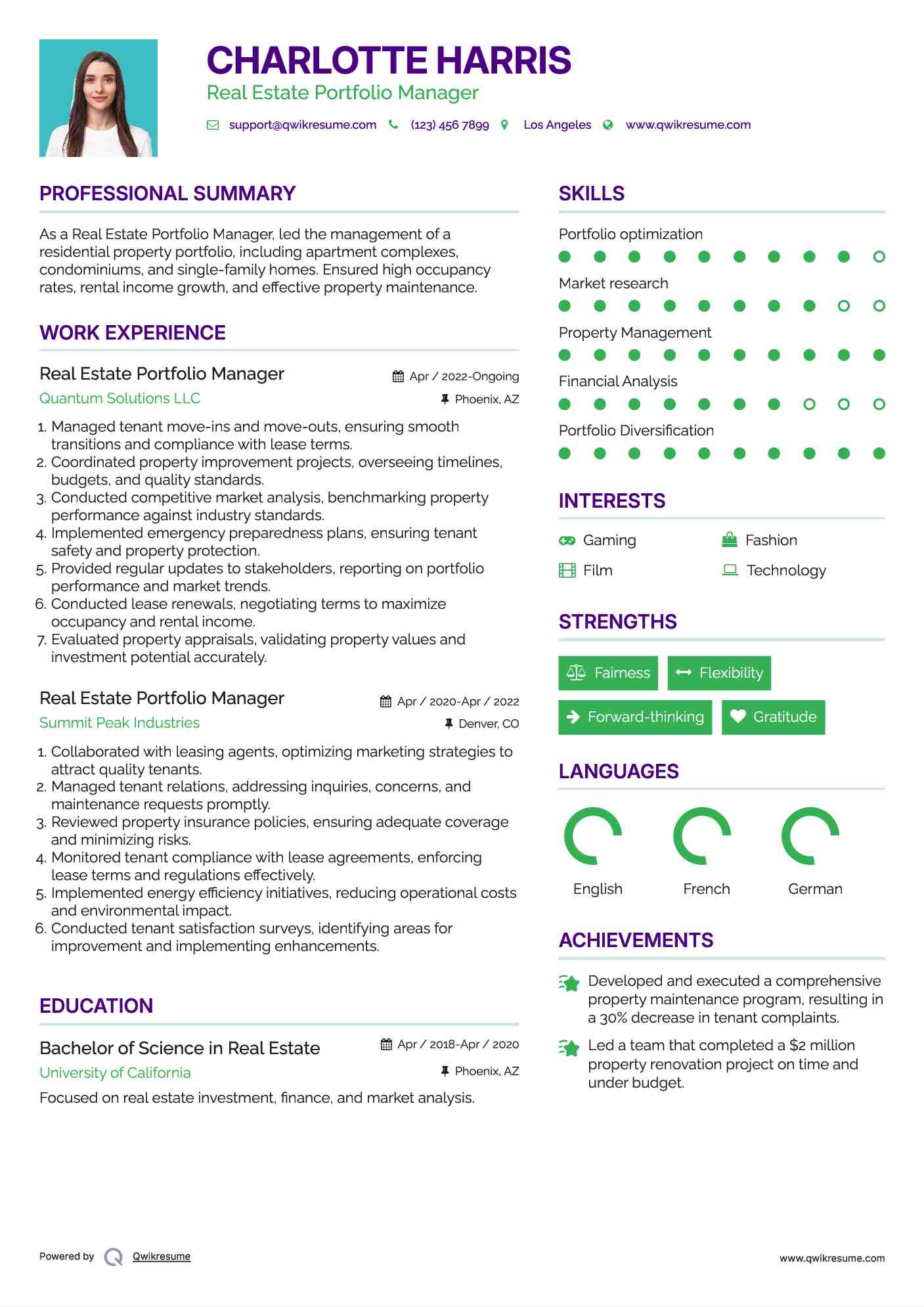 Real Estate Portfolio Manager Resume Template