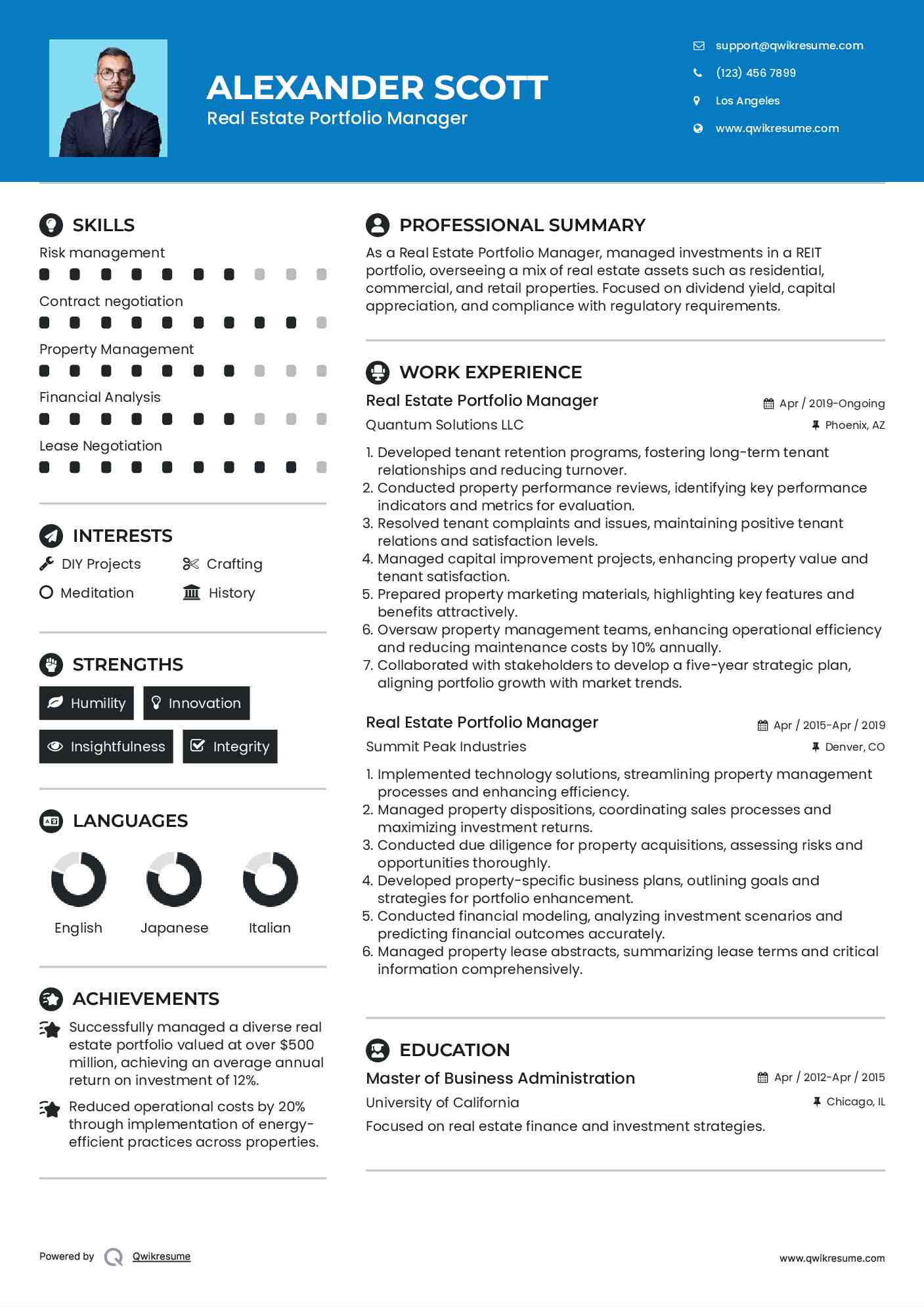 Real Estate Portfolio Manager Resume Example