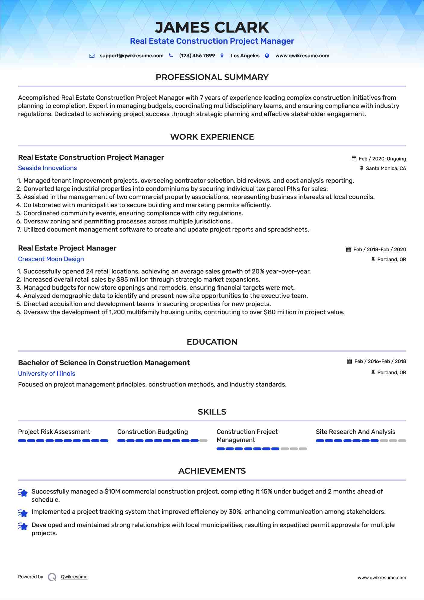 Real Estate Construction Project Manager Resume Template