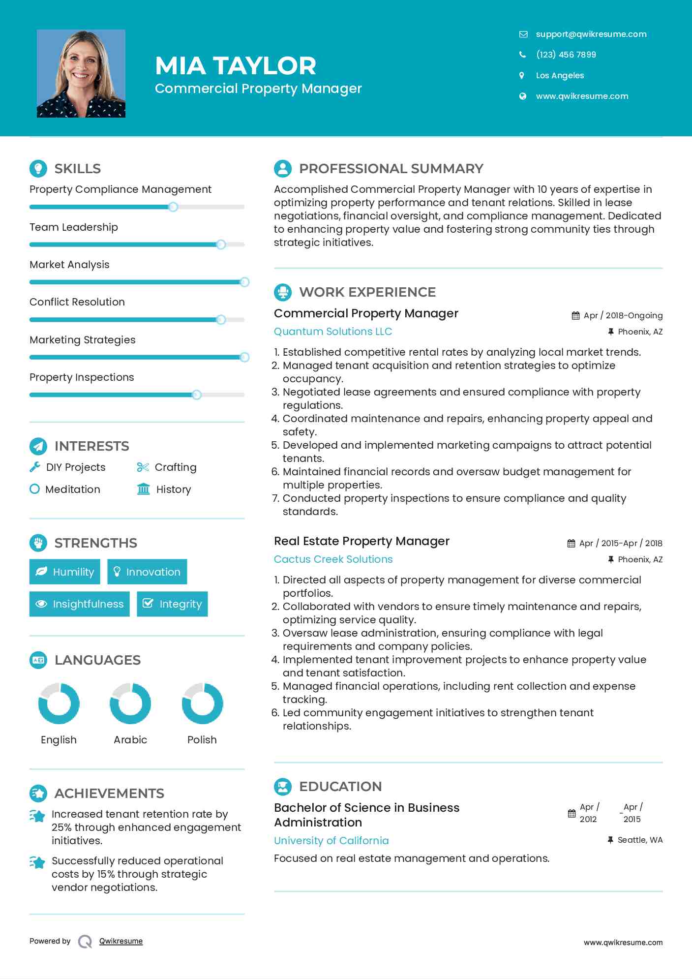 Commercial Property Manager Resume Example