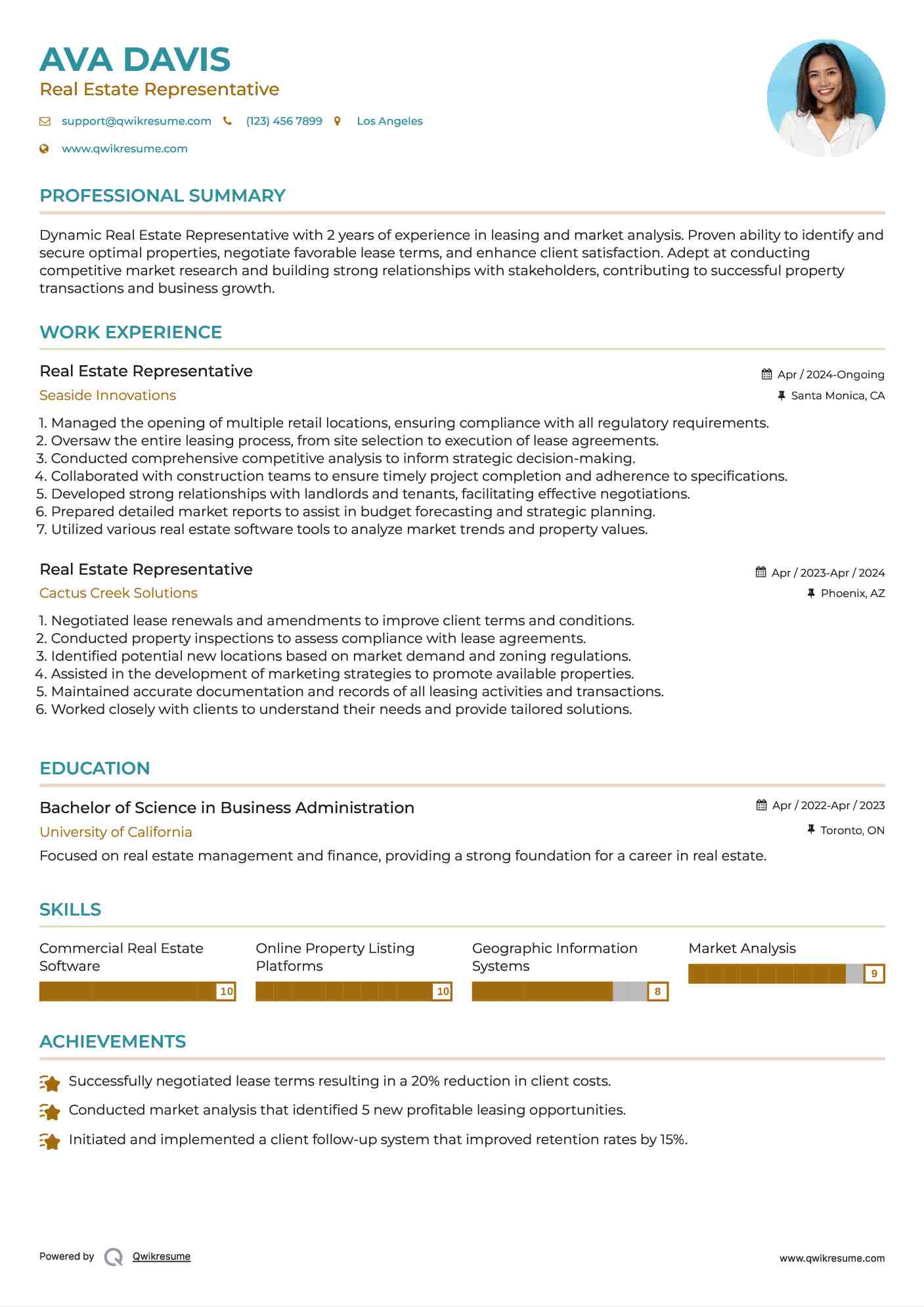 Real Estate Representative Resume Template