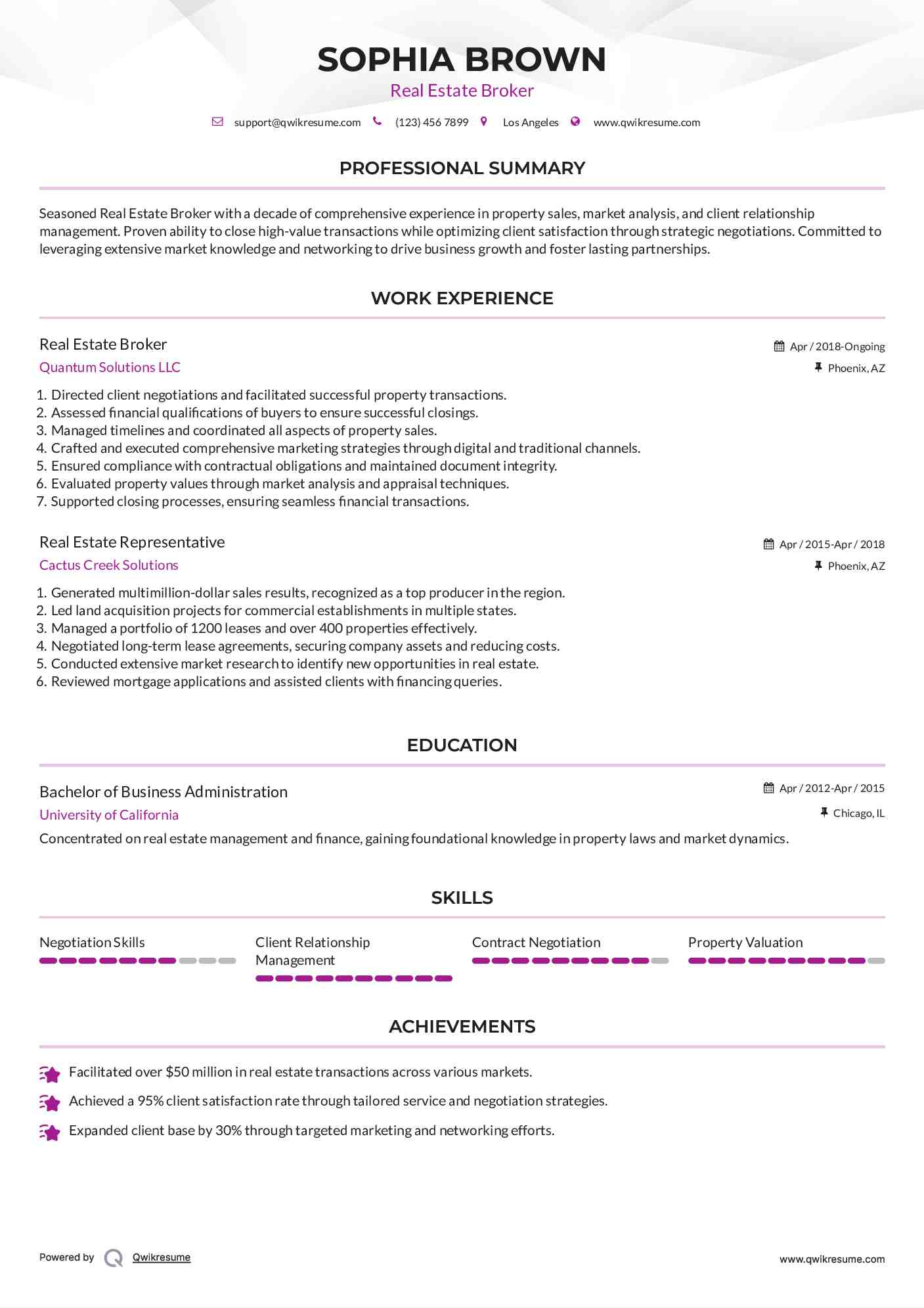 Real Estate Broker Resume Example