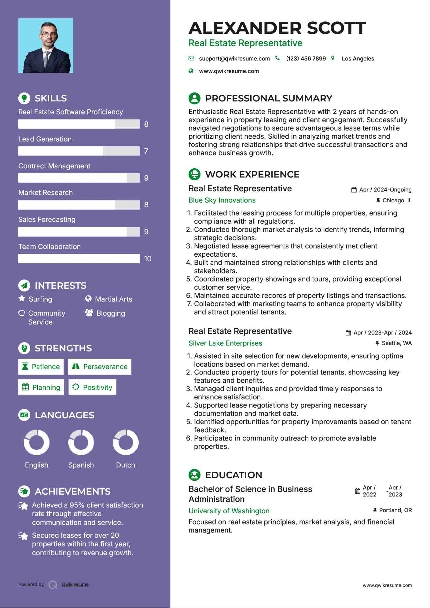 Real Estate Representative Resume Sample