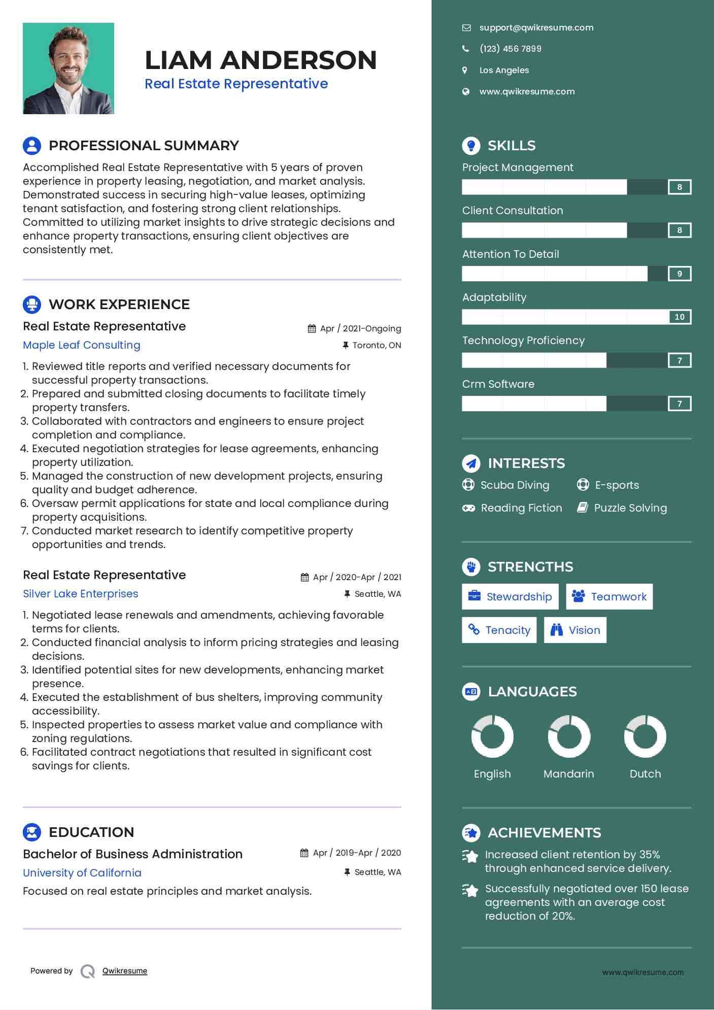 Real Estate Representative Resume Format