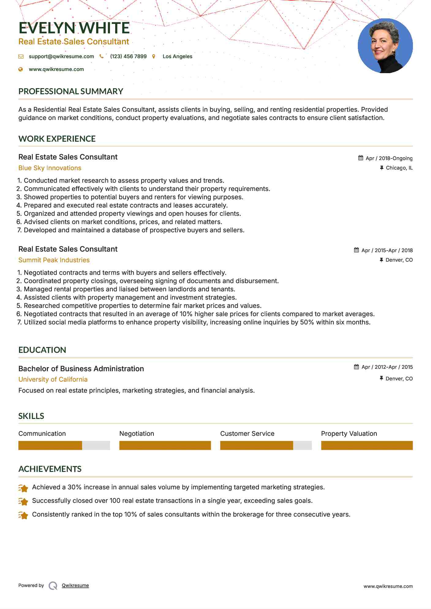 Real Estate Sales Consultant Resume Model