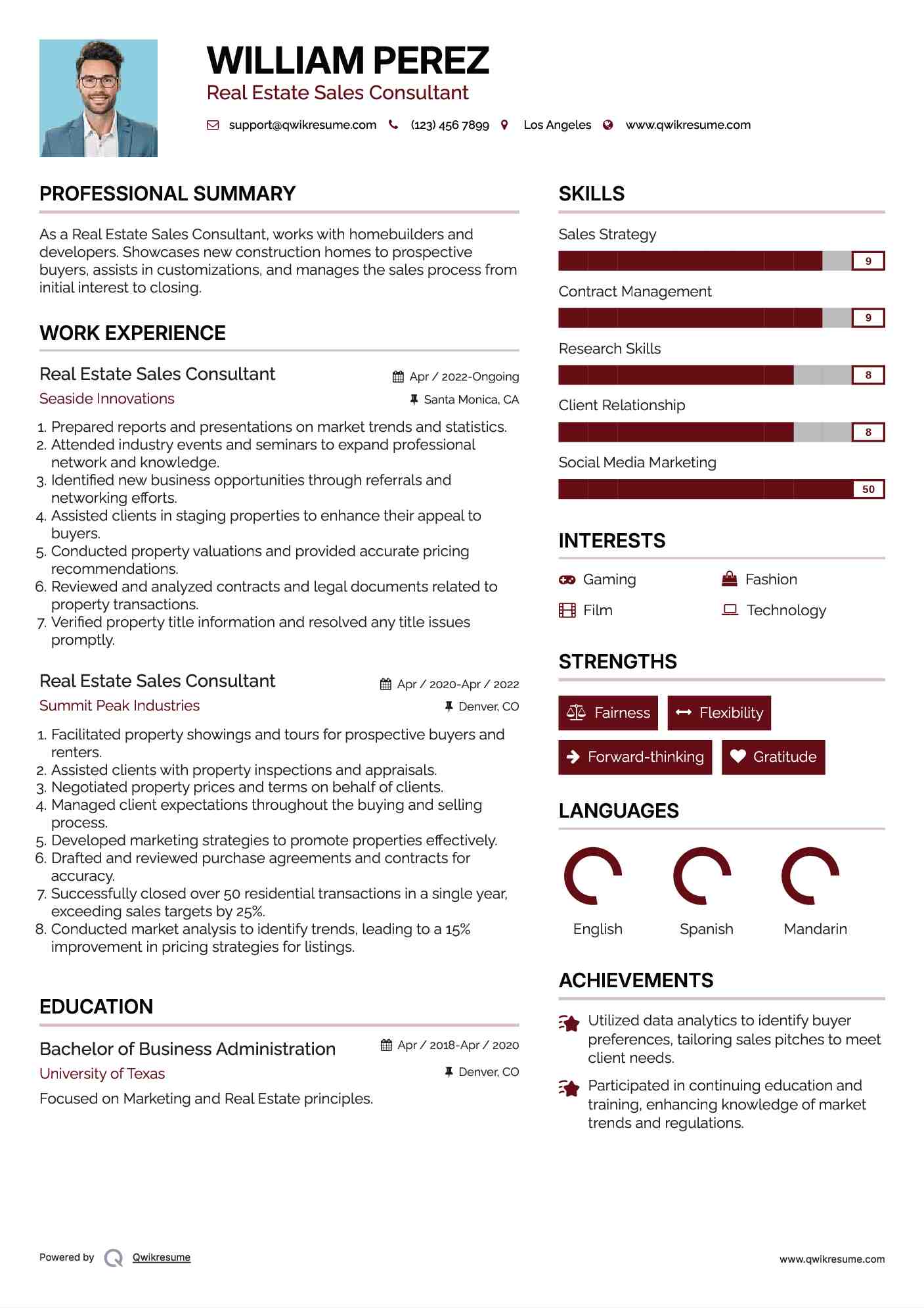 Real Estate Sales Consultant Resume Example