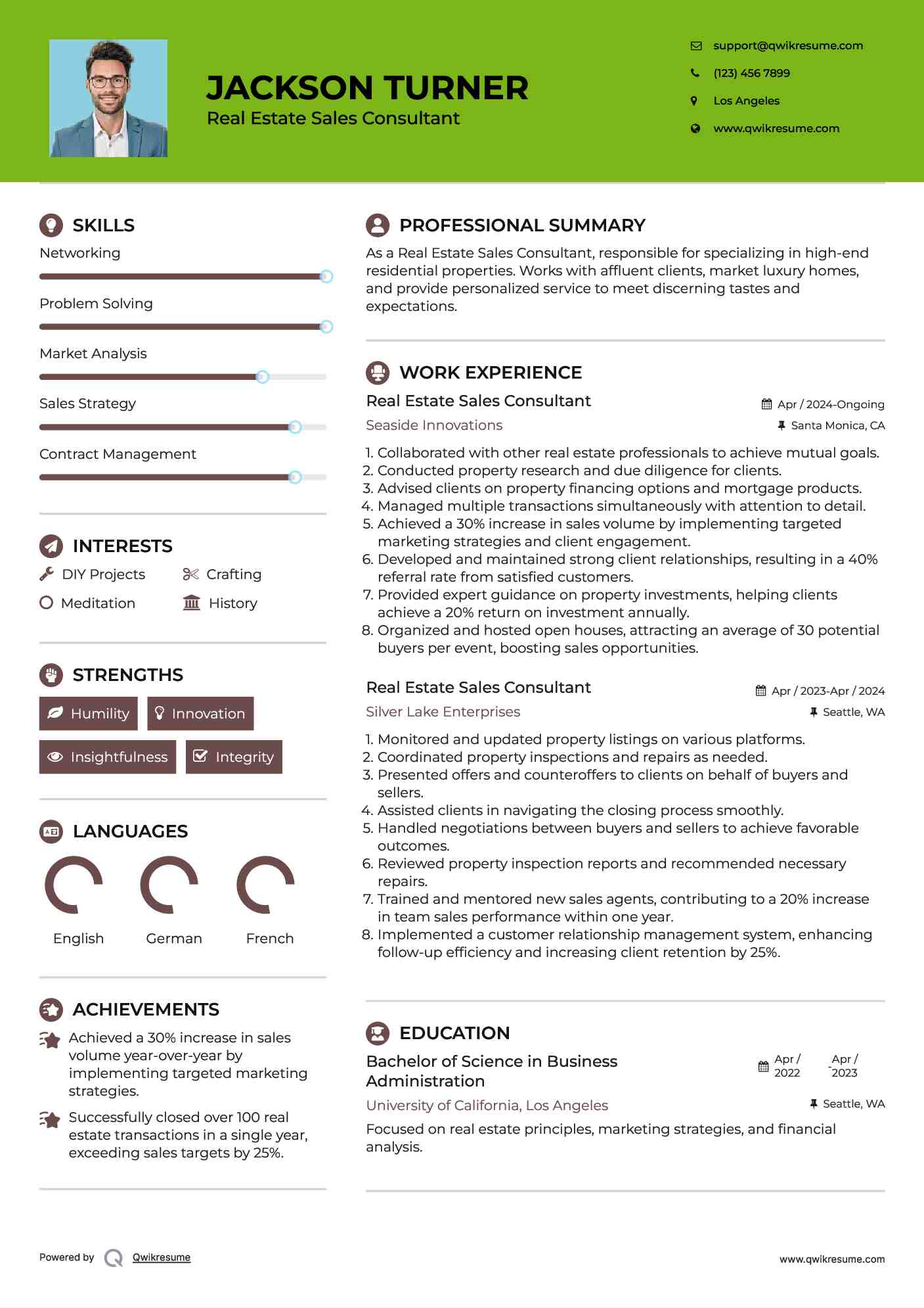 Real Estate Sales Consultant Resume Example