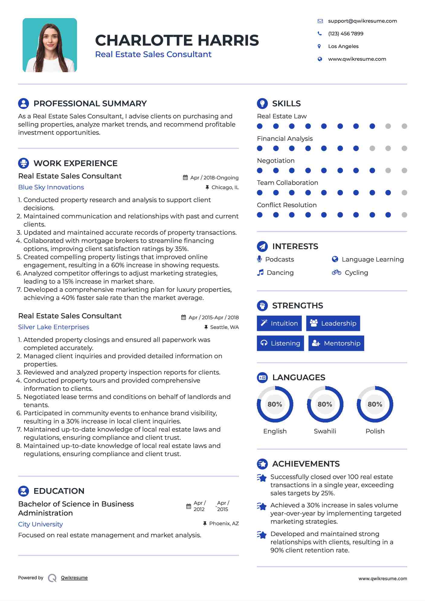 Real Estate Sales Consultant Resume Sample