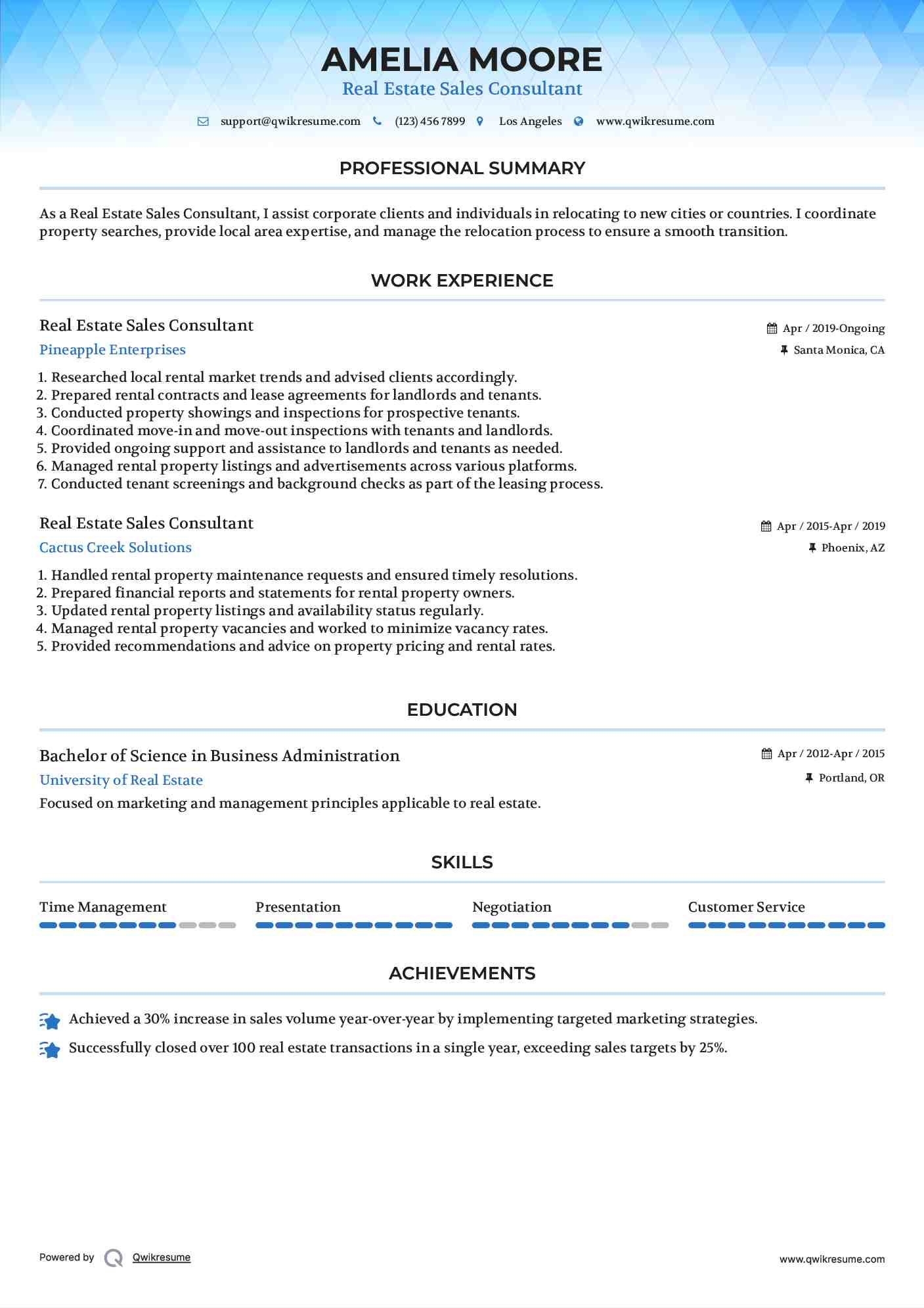 Real Estate Sales Consultant Resume Template