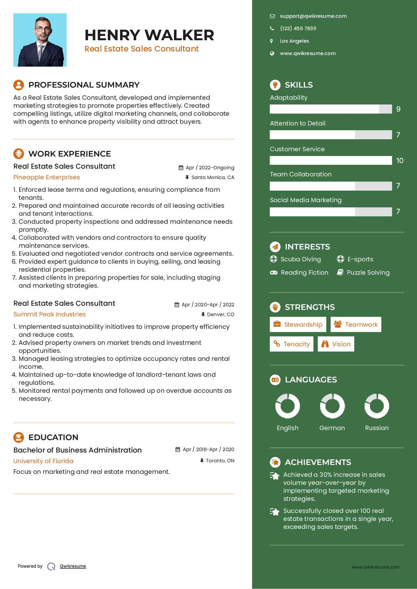 Real Estate Sales Consultant Resume Format