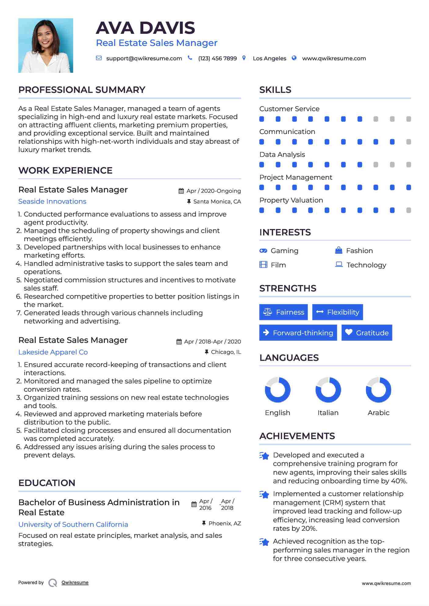 Real Estate Sales Manager Resume Example