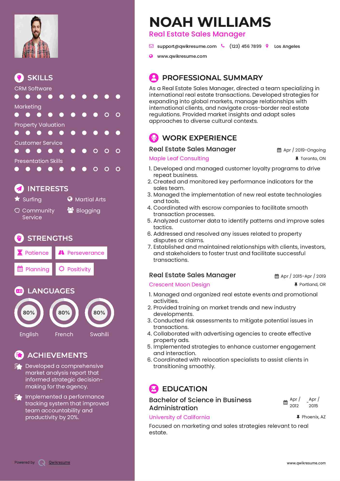 Real Estate Sales Manager Resume Example