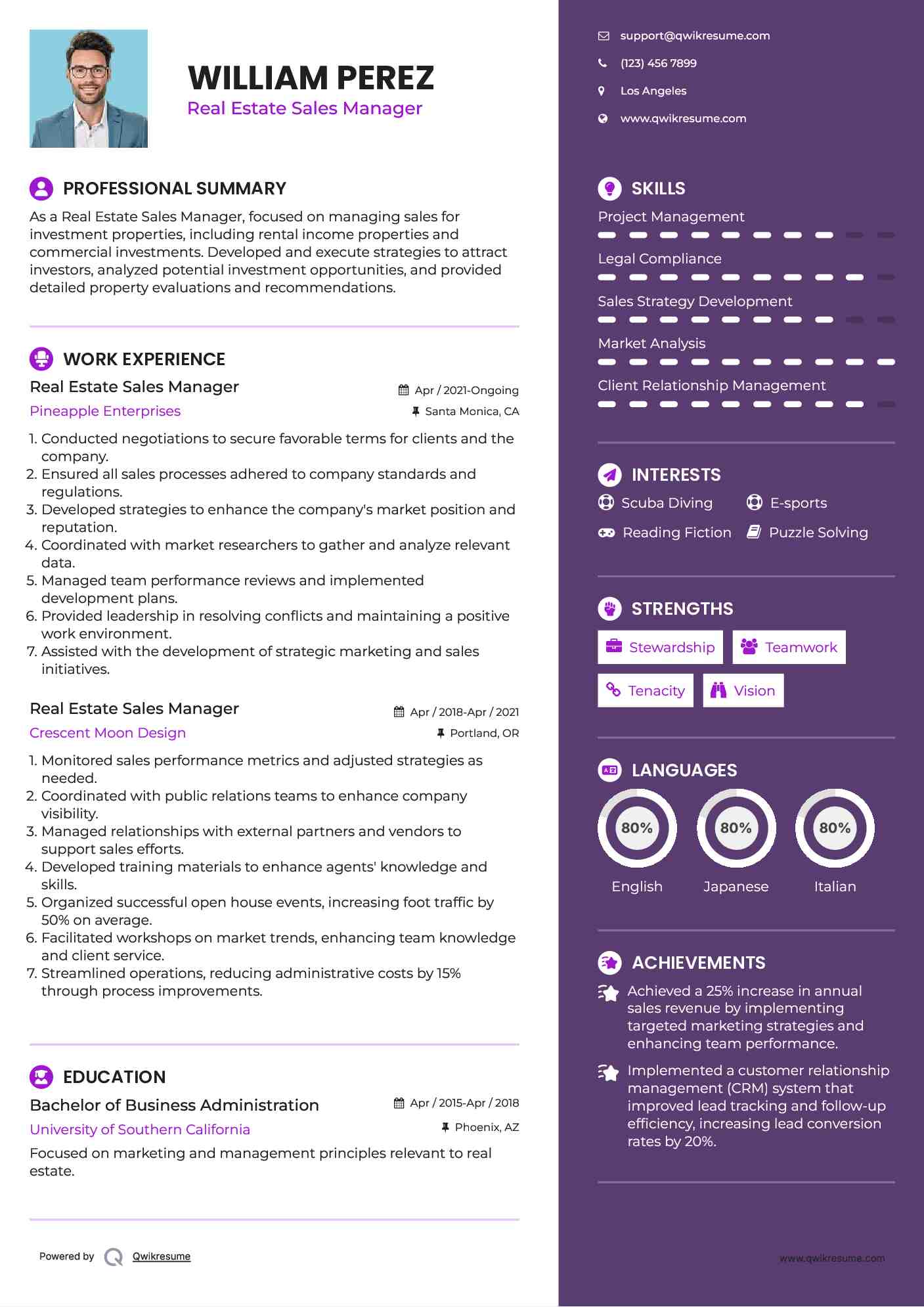 Real Estate Sales Manager Resume Template
