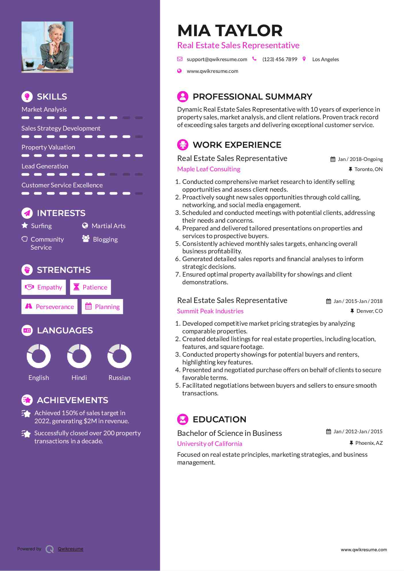 Real Estate Sales Representative Resume Template