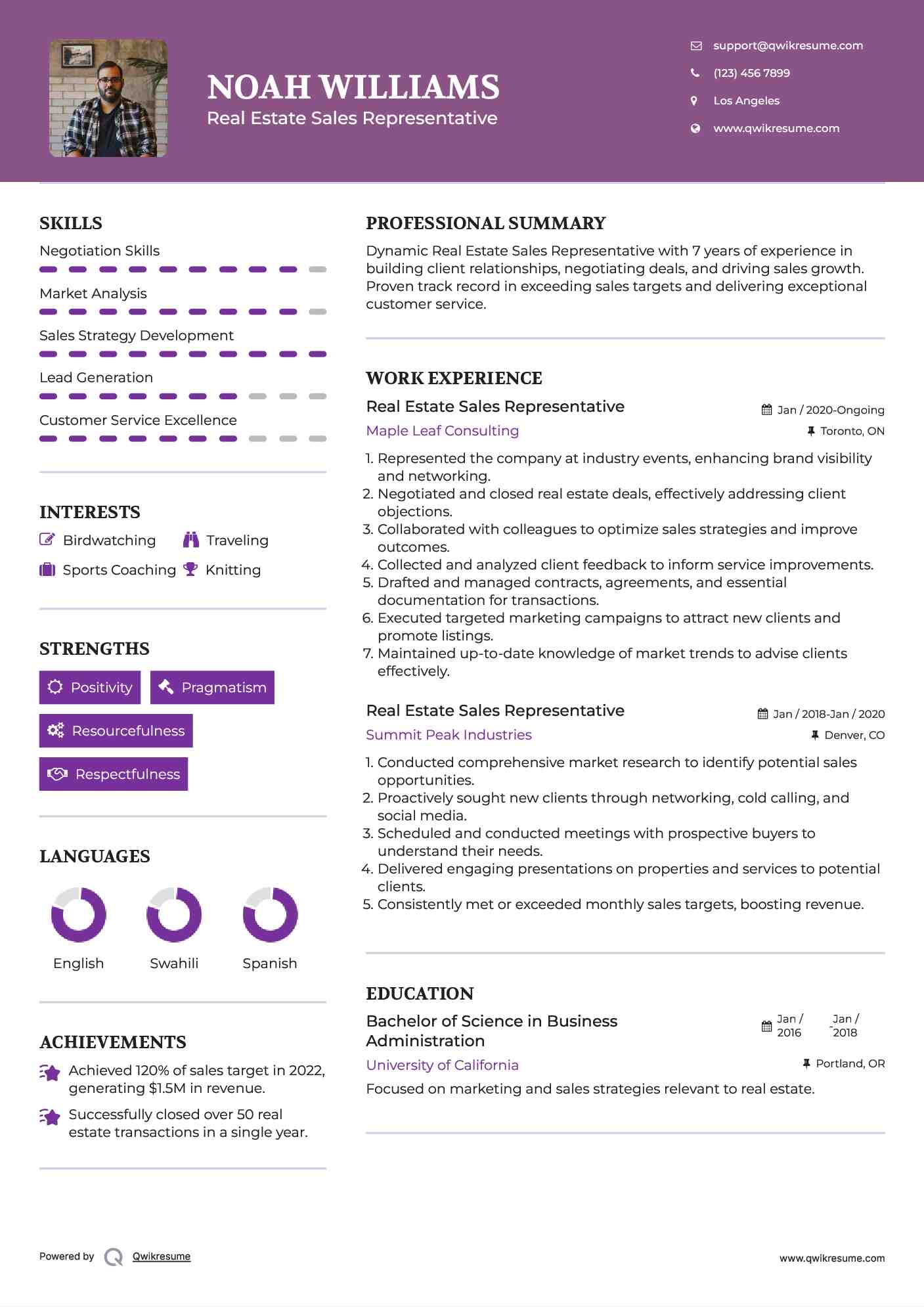 Real Estate Sales Representative Resume Sample