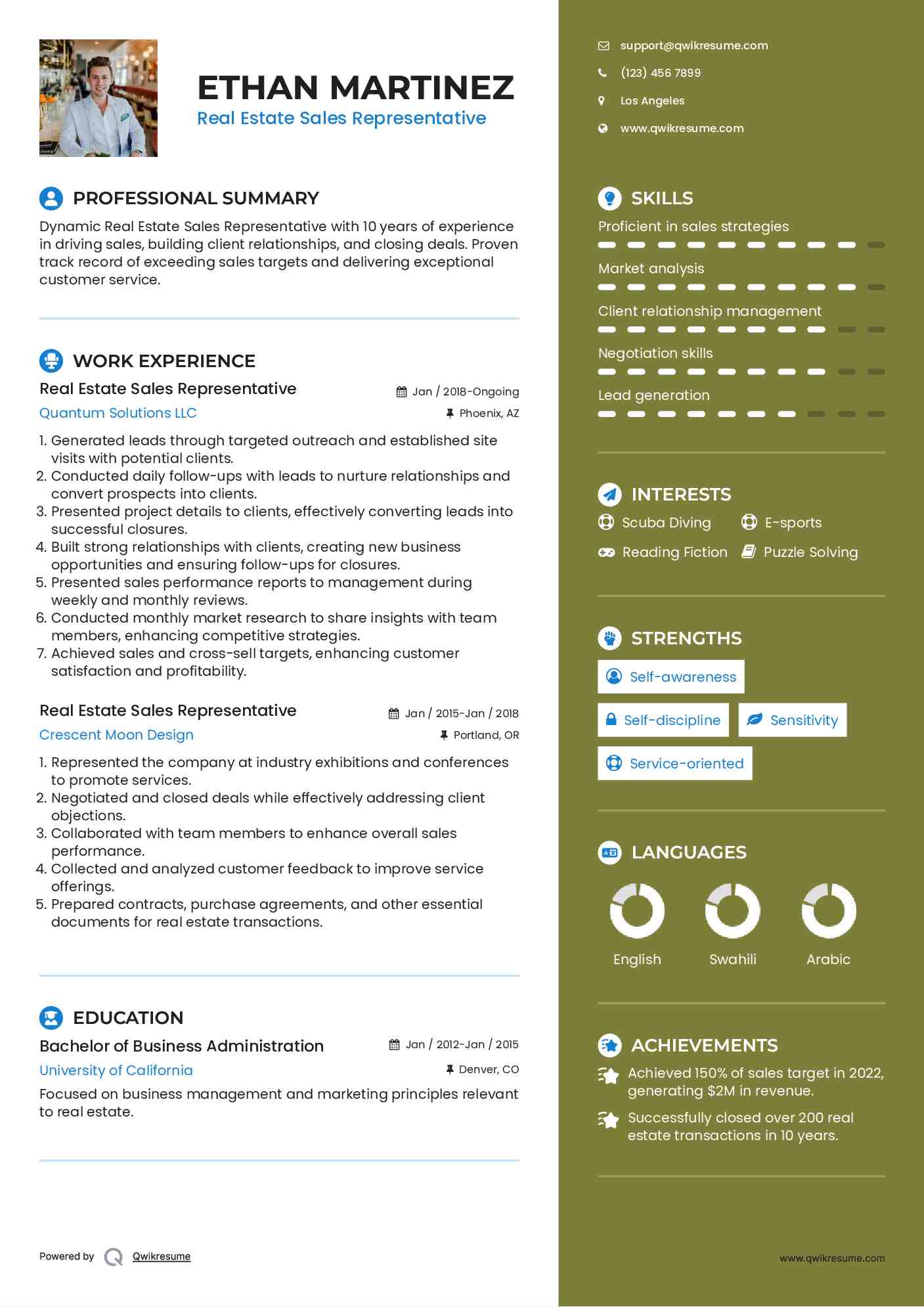 Real Estate Sales Representative Resume Example