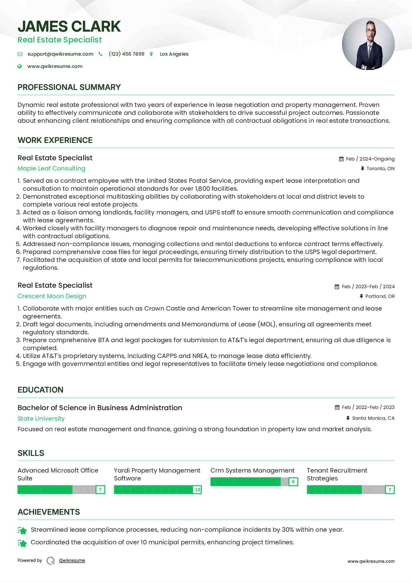 Real Estate Specialist Resume Format