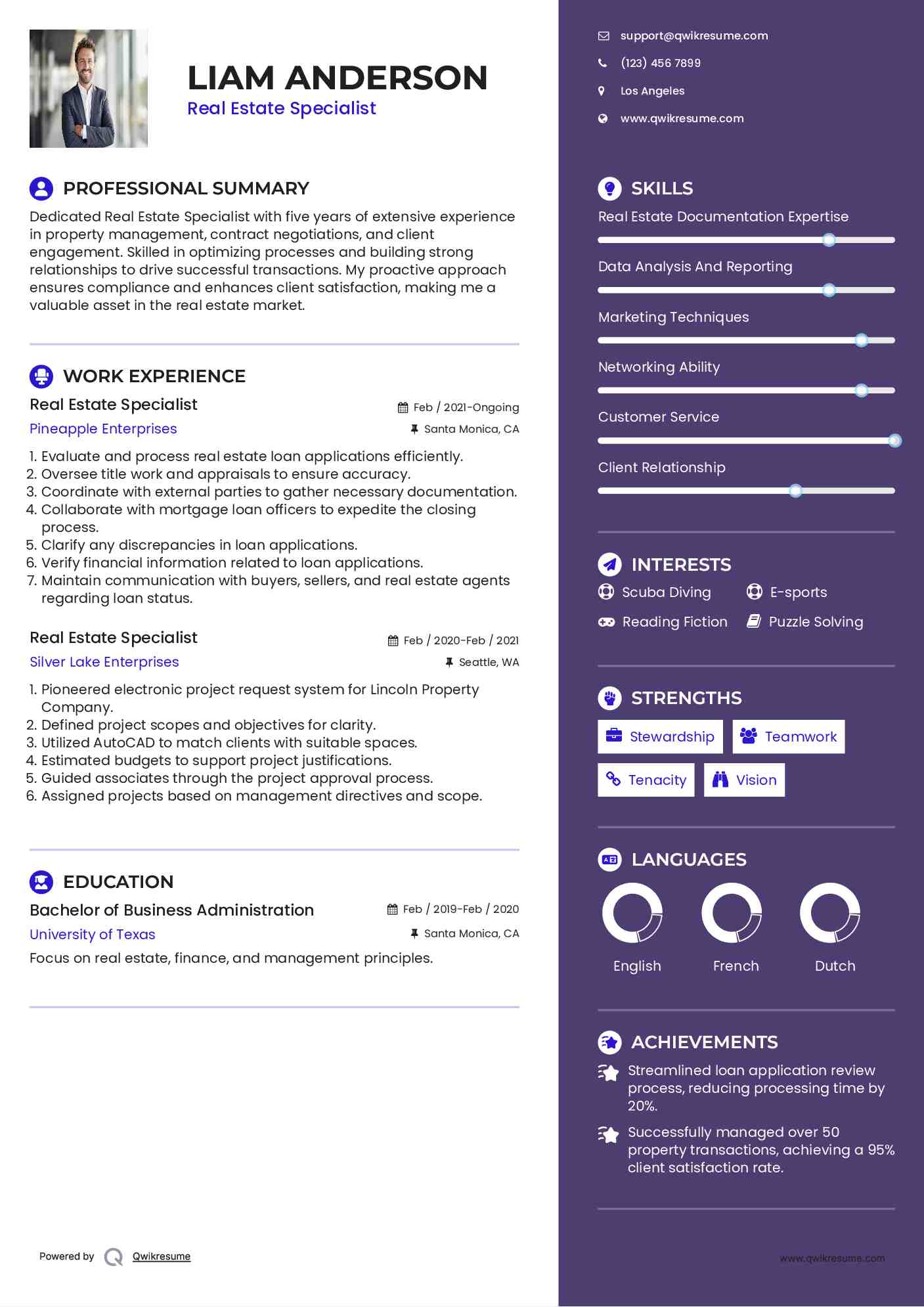 Real Estate Specialist Resume Sample