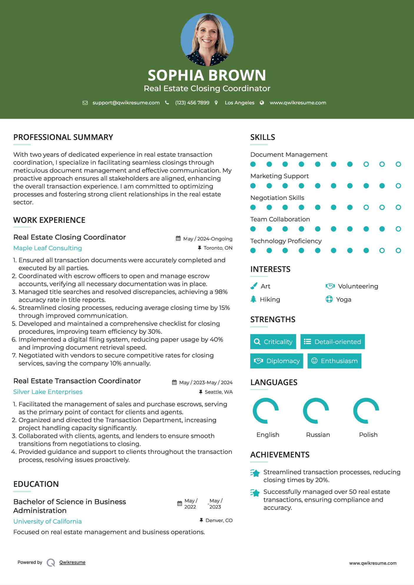 Real Estate Closing Coordinator Resume Template