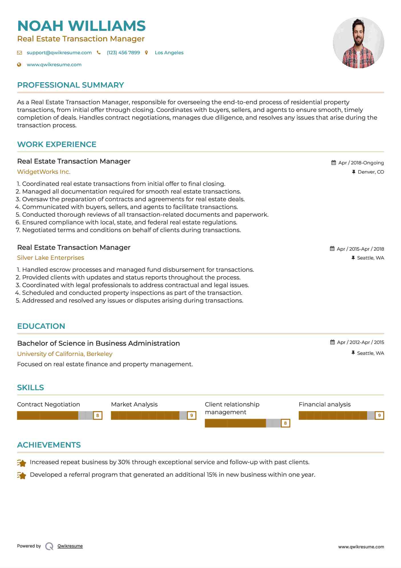 Real Estate Transaction Manager Resume Sample