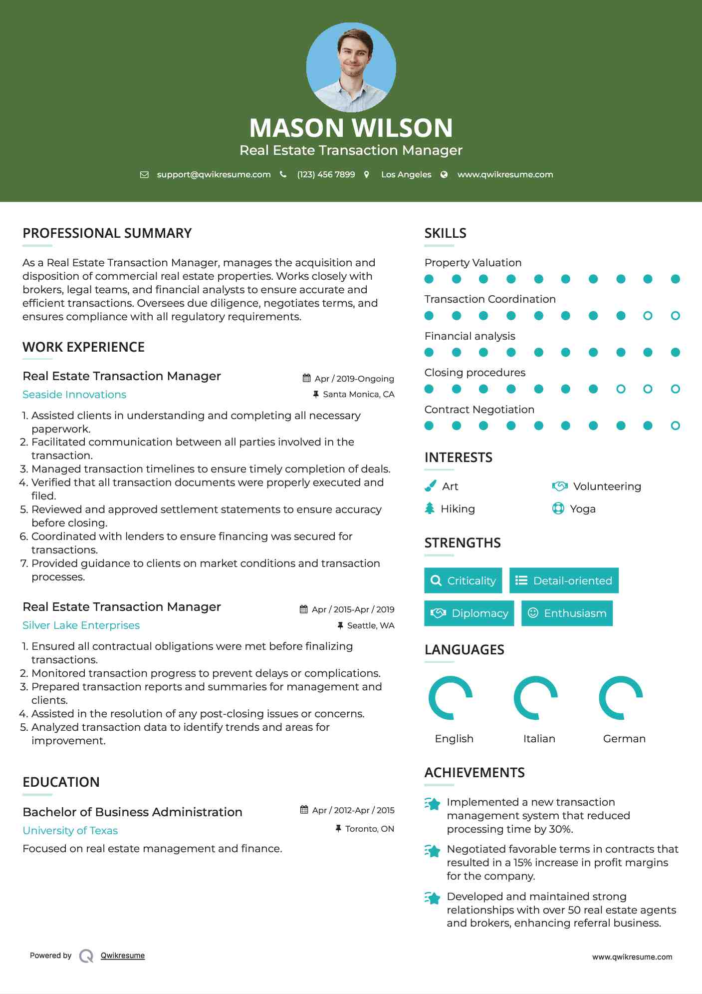 Real Estate Transaction Manager Resume Template