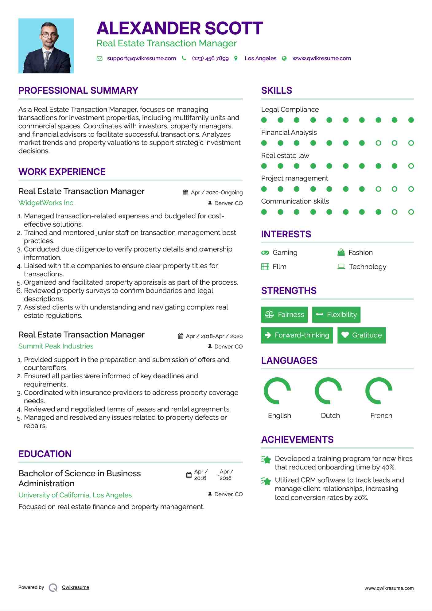 Real Estate Transaction Manager Resume Format