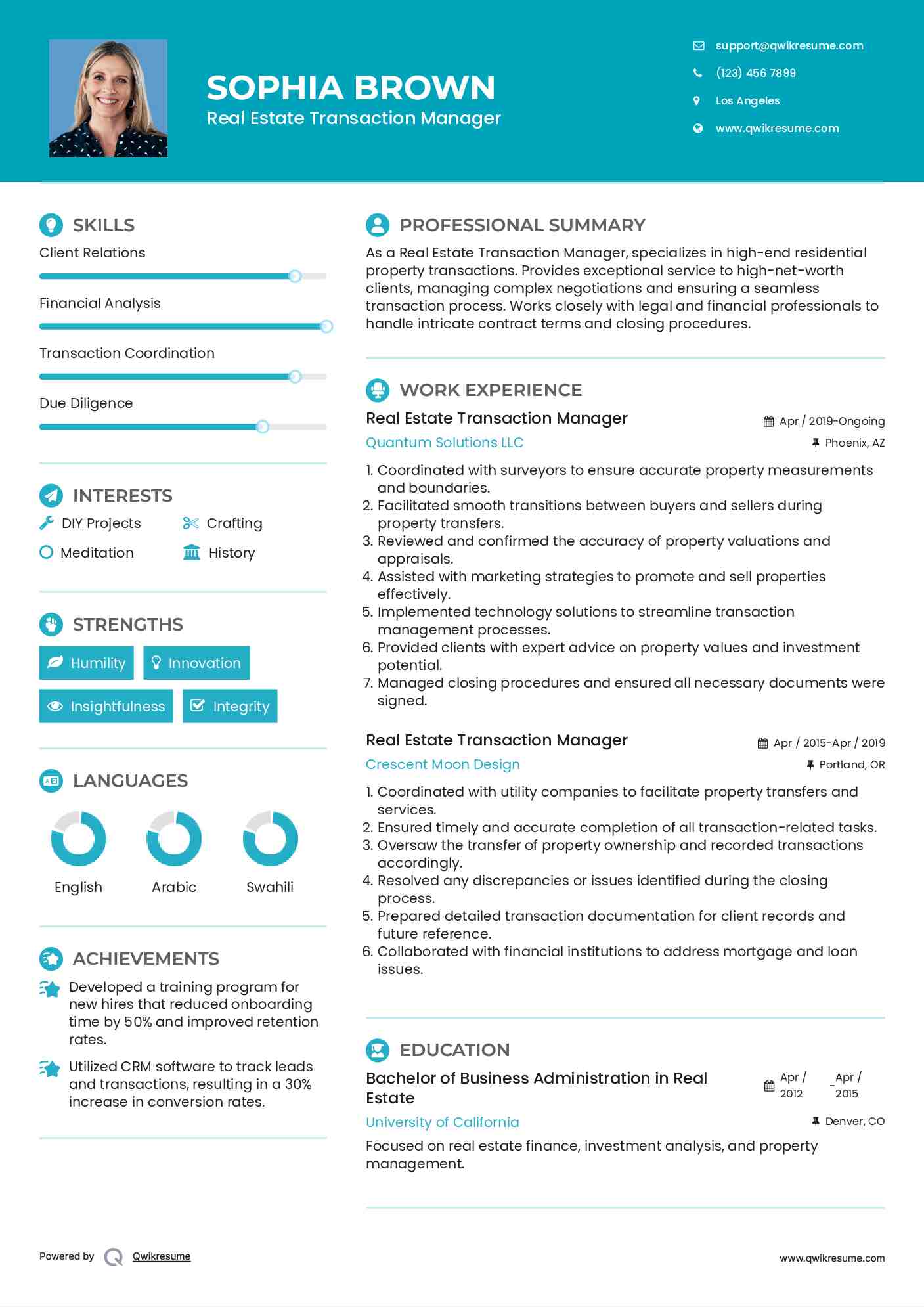 Real Estate Transaction Manager Resume Template
