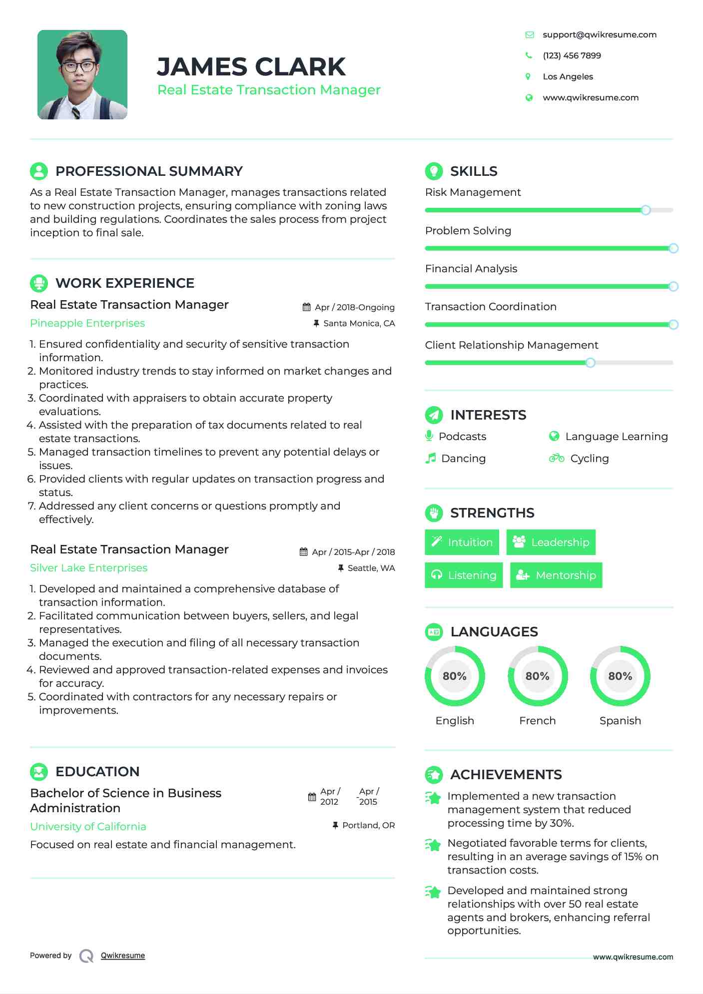 Real Estate Transaction Manager Resume Sample