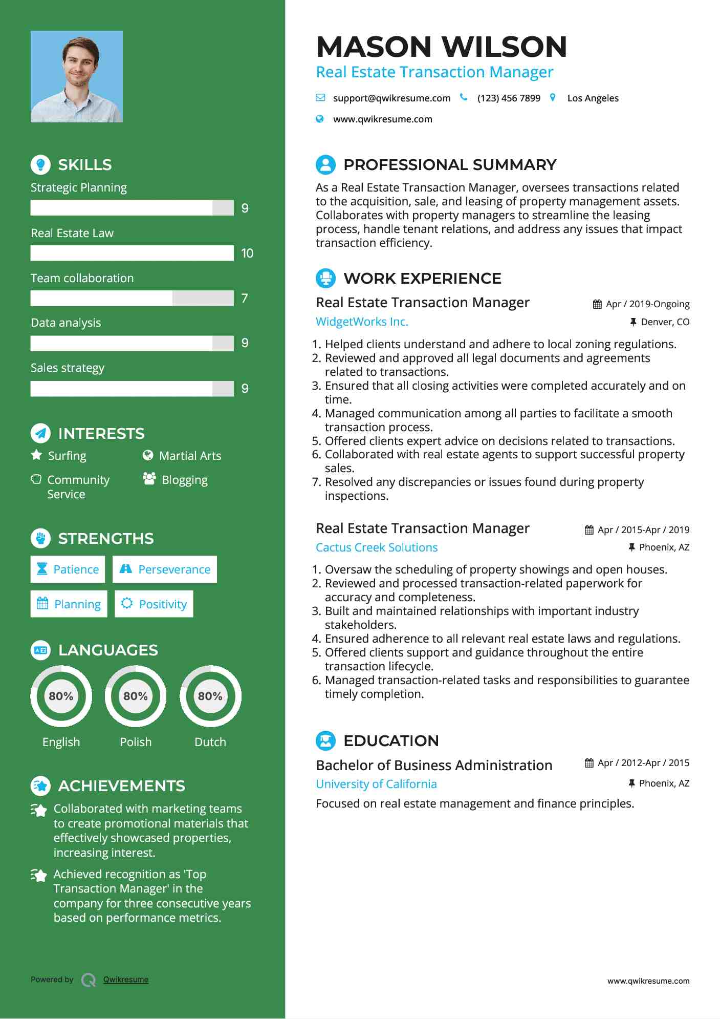 Real Estate Transaction Manager Resume Template