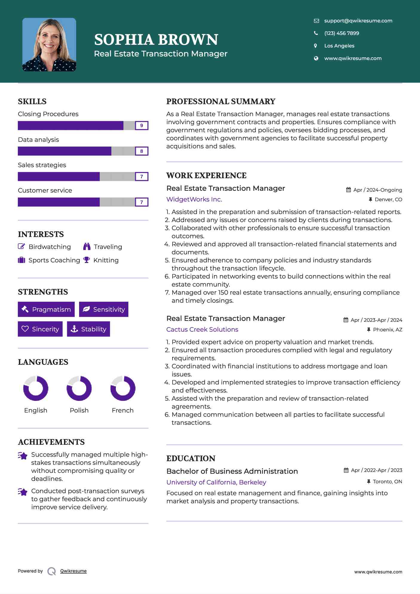 Real Estate Transaction Manager Resume Samples QwikResume